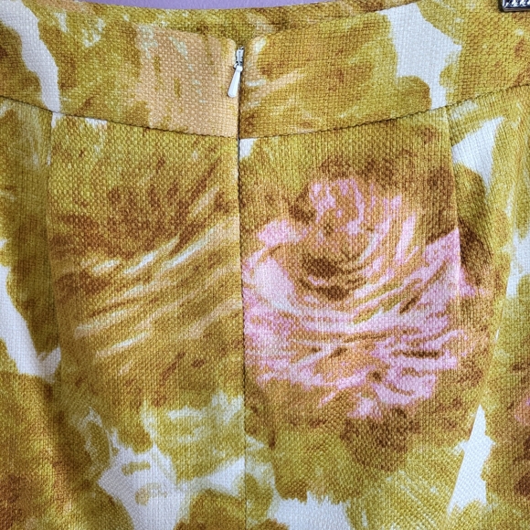 NWOT Talbots Mustard & Pink Rose Woven Cotton Canvas 2 Piece Blazer Skirt Suit - Picture 13 of 16